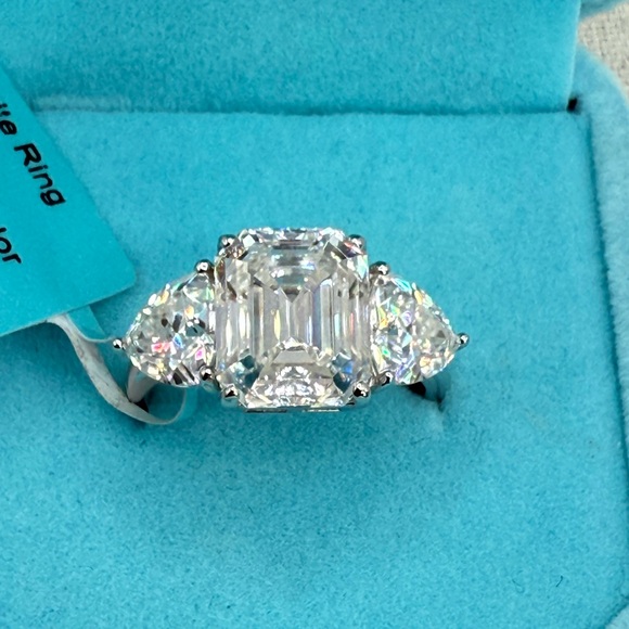 7.40 CTW Moissanite Three Stone Asscher Cut Ring 925 Silver Size 8 NWT - Picture 14 of 17